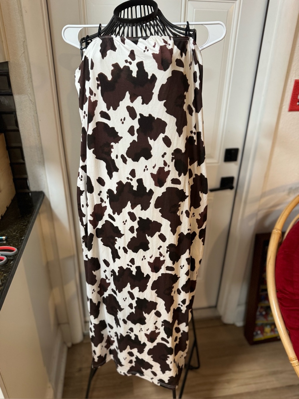 Cow-Pattern Maxi Skirt in Black & White